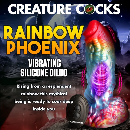 Creature Cocks - Rainbow Phoenix Vibrating Silicone Dildo with Remote