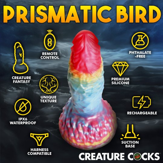 Creature Cocks - Rainbow Phoenix Vibrating Silicone Dildo with Remote