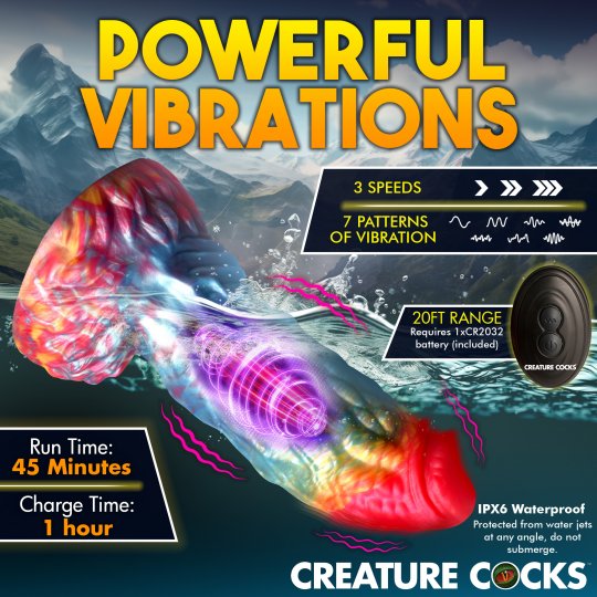 Creature Cocks - Rainbow Phoenix Vibrating Silicone Dildo with Remote