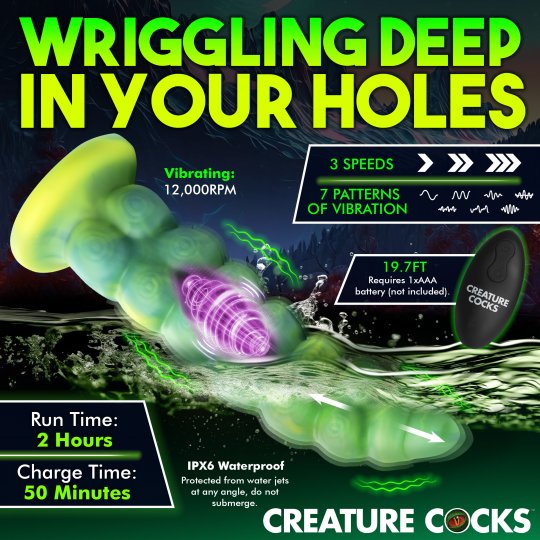 Creature Cocka - Squirmer Thrusting and Vibrating Silicone Dildo