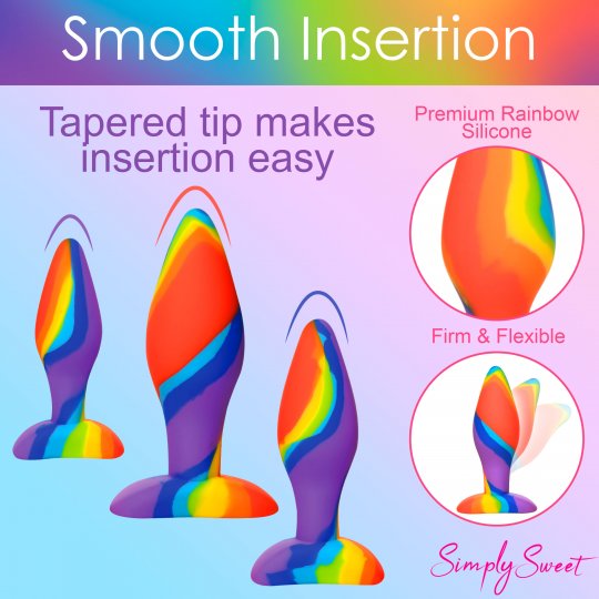 Simply Sweet - 3 Piece Rainbow Silicone Butt Plug Set