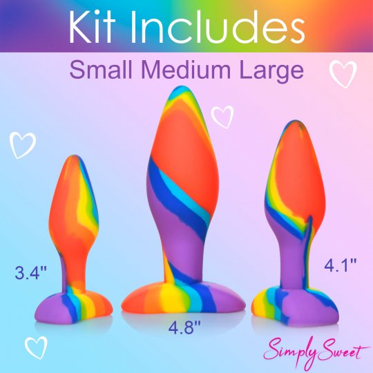 Simply Sweet - 3 Piece Rainbow Silicone Butt Plug Set