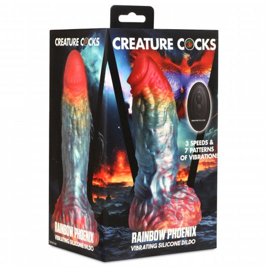 Creature Cocks - Rainbow Phoenix Vibrating Silicone Dildo with Remote